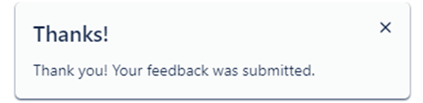 a confirmation message is displayed thanking the user for submitting their feedback